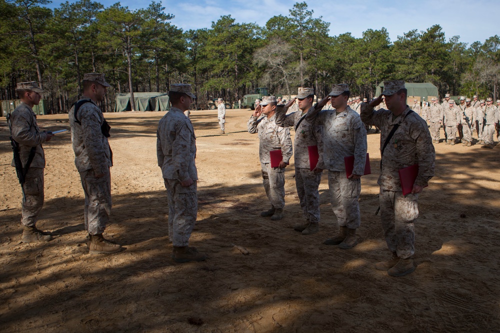 2nd Transportation Support Battalion Marine are awarded for participating in Operation Rolling Thunder