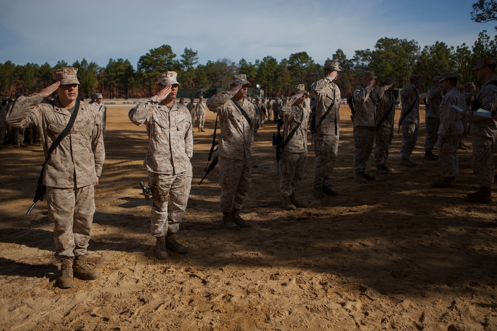 2nd Transportation Support Battalion Marine are awarded for participating in Operation Rolling Thunder