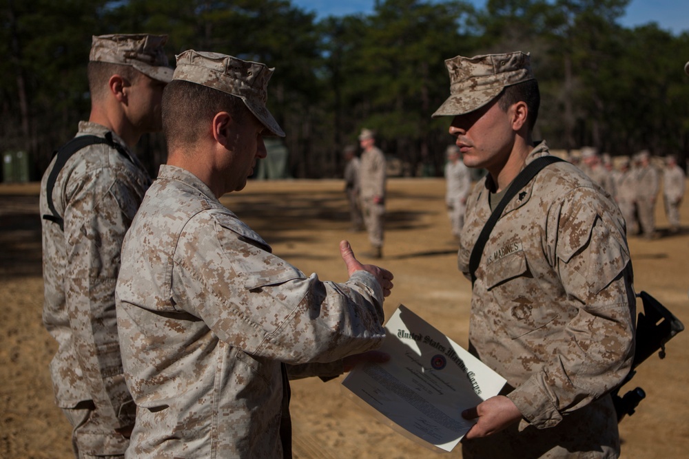 2nd Transportation Support Battalion Marines are awarded for participating in Operation Rolling Thunder