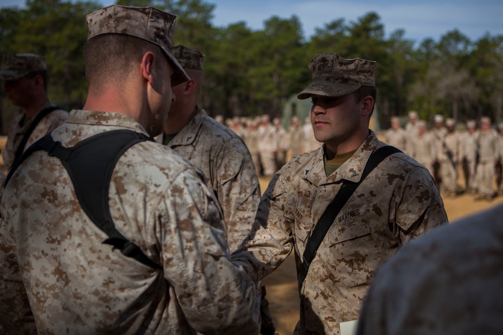 2d Transportation Support Battalion Marines are awarded for participating in Operation Rolling Thunder