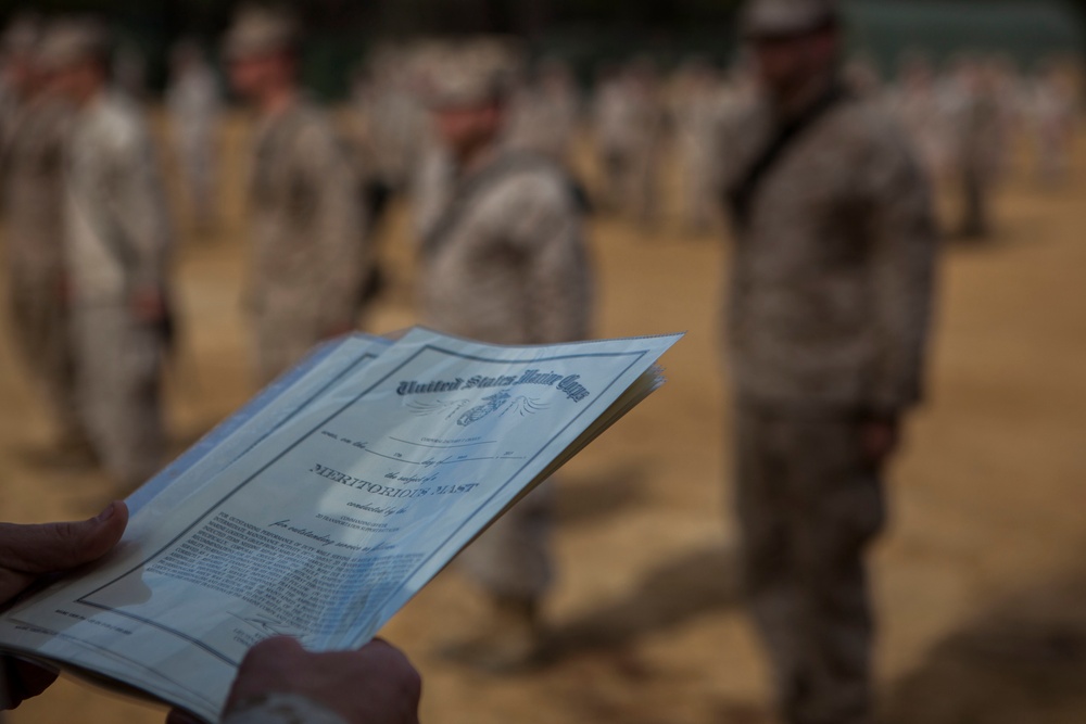 2nd Transportation Support Battalion Marines are awarded for participating in Operation Rolling Thunder