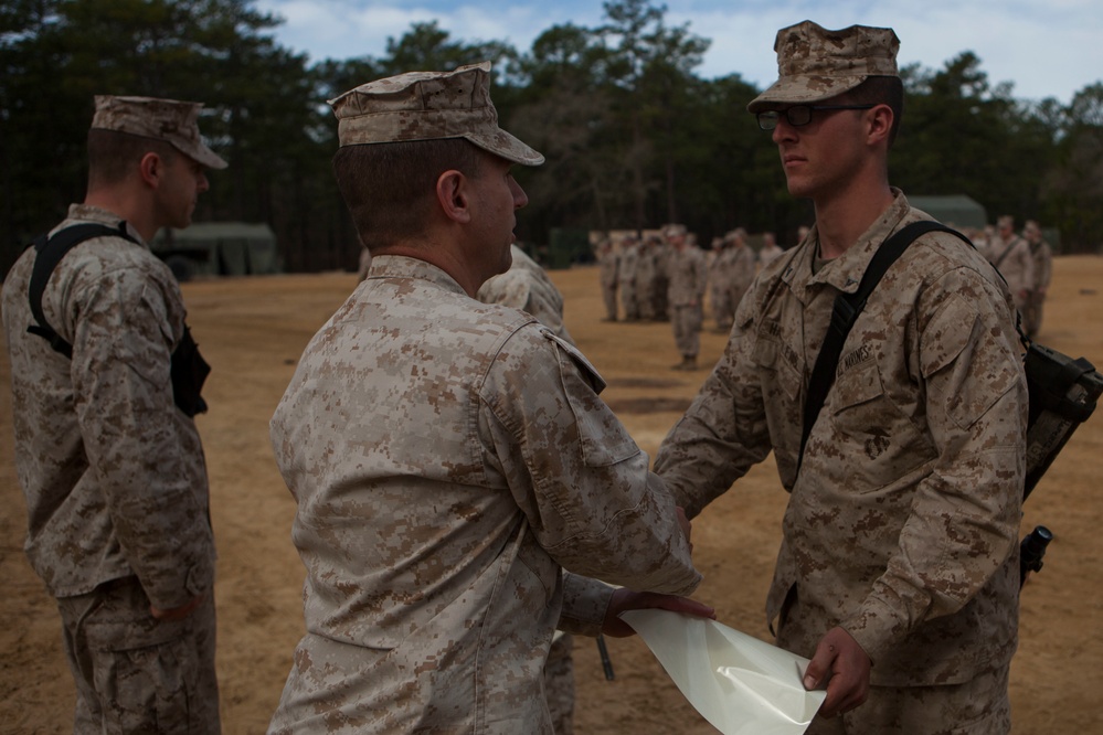 2nd Transportation Support Battalion Marines are awarded for participating in Operation Rolling Thunder