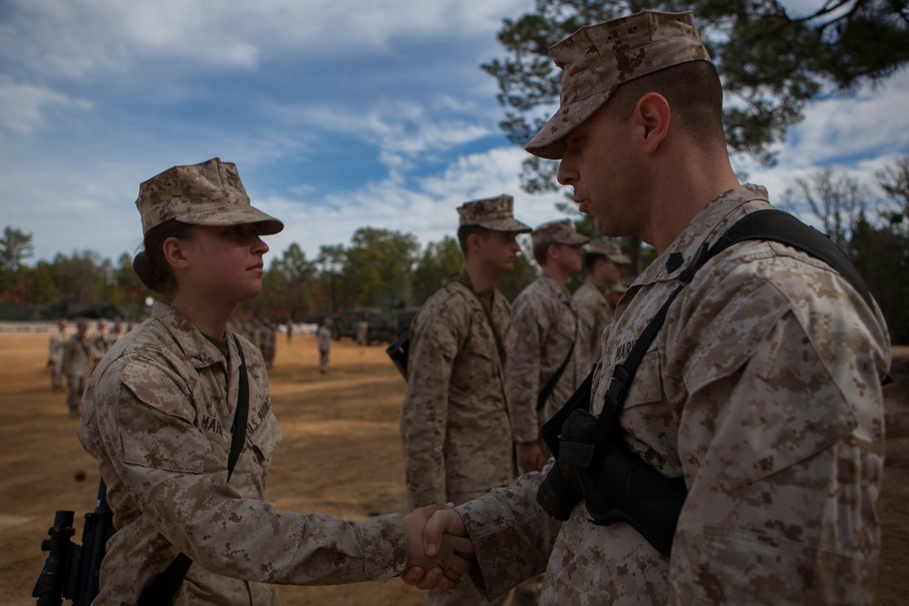 2nd Transportation Support Battalion Marines are awarded for participating in Operation Rolling Thunder