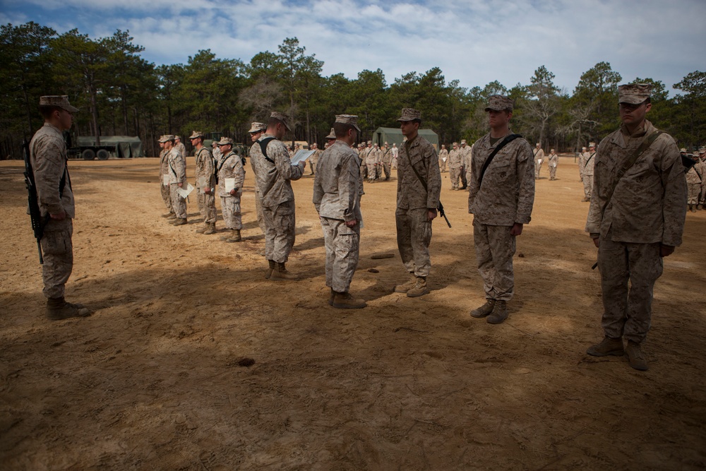 2nd Transportation Support Battalion Marines are awarded for participating in Operation Rolling Thunder