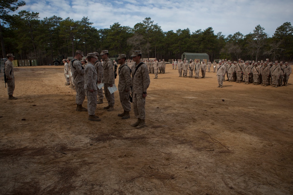 2nd Transportation Support Battalion Marines are awarded for participating in Operation Rolling Thunder