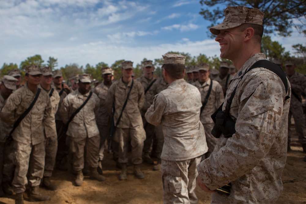 2nd Transportation Support Battalion Marines are awarded for participating in Operation Rolling Thunder