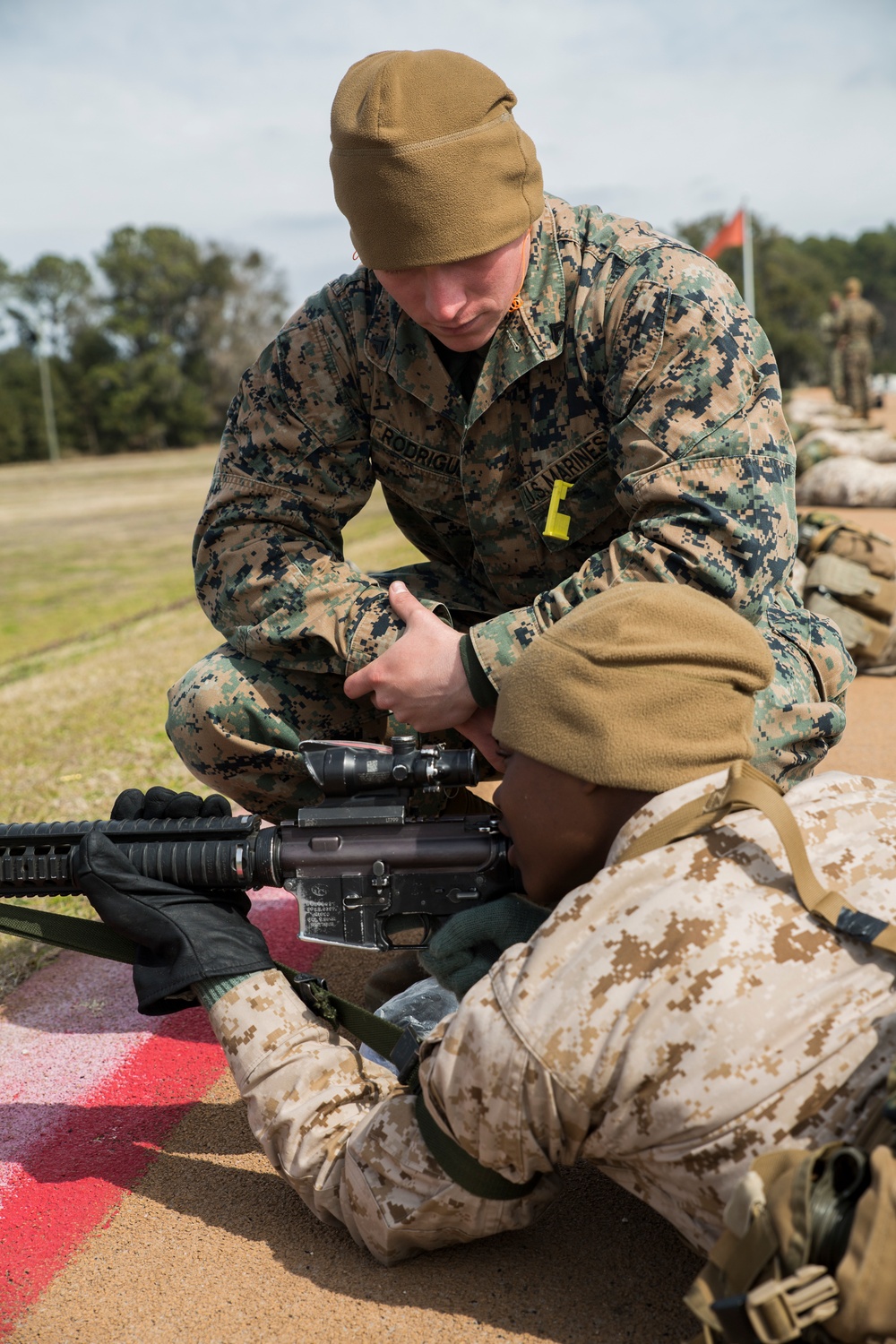 Marine recruits practice marksmanship fundamentals on Parris Island