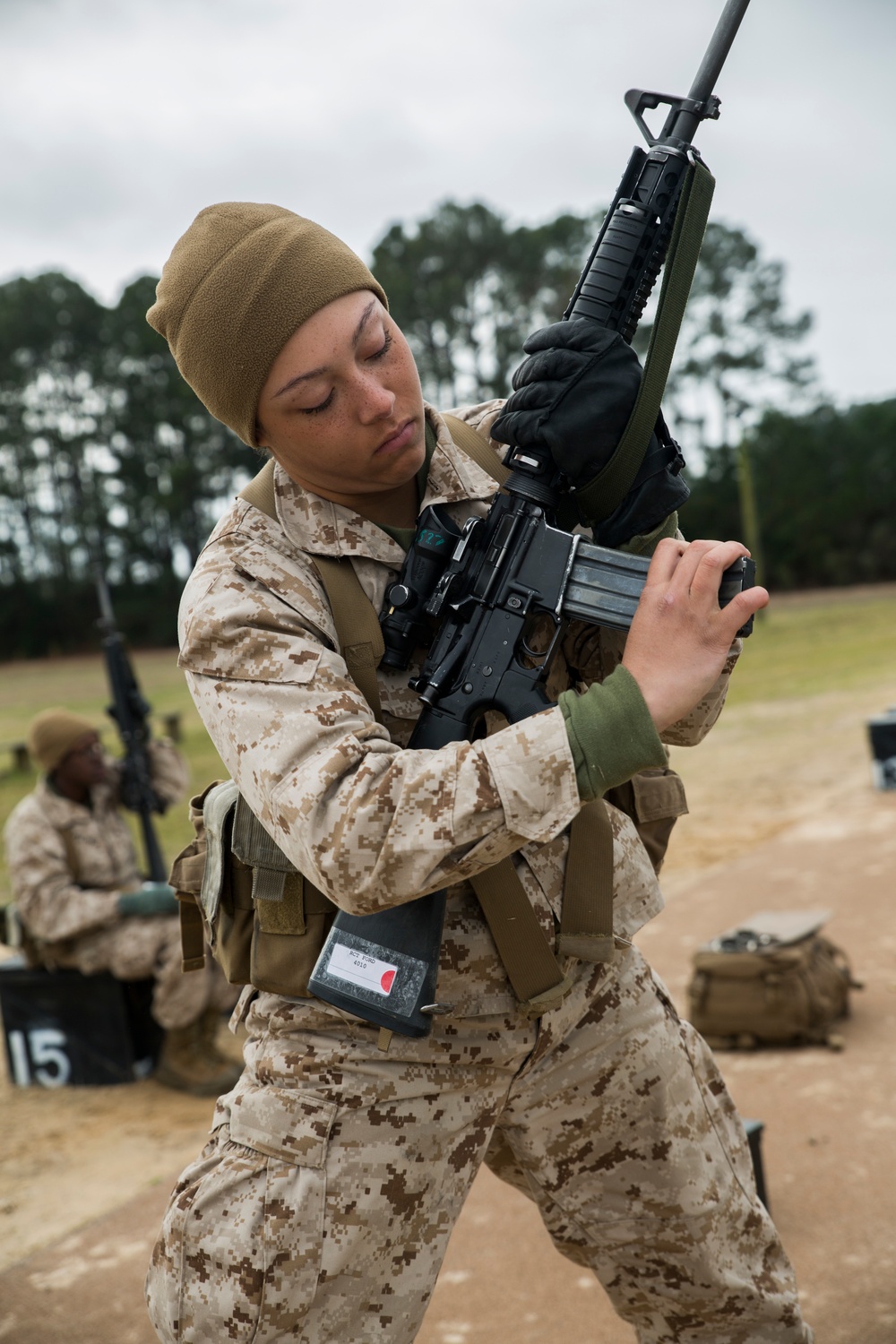 Marine recruits practice marksmanship fundamentals on Parris Island