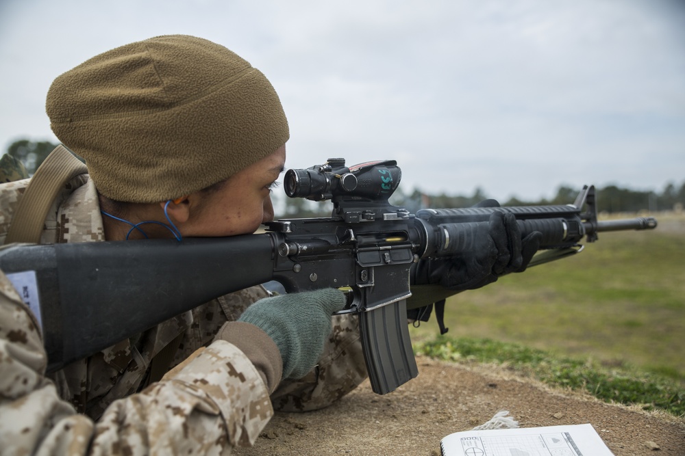 Marine recruits practice marksmanship fundamentals on Parris Island