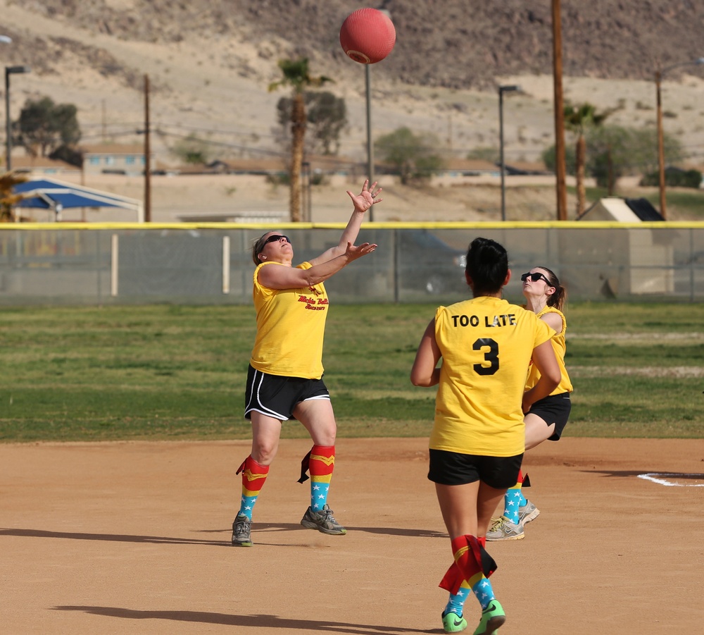 Spouses go toe-to-toe in kickball league