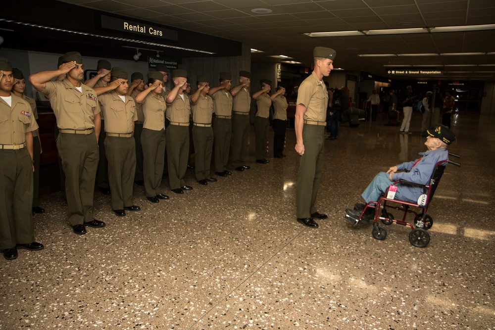 Marines greet WWII vet