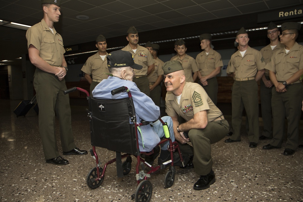 Marines greet WWII vet