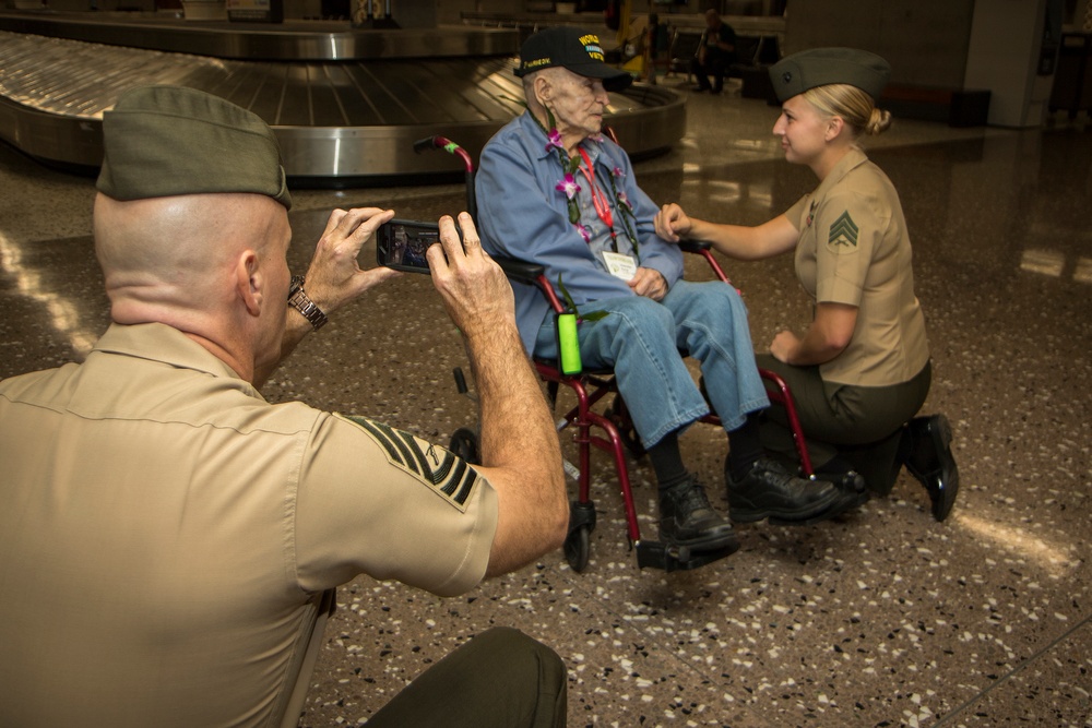 Marines greet WWII vet