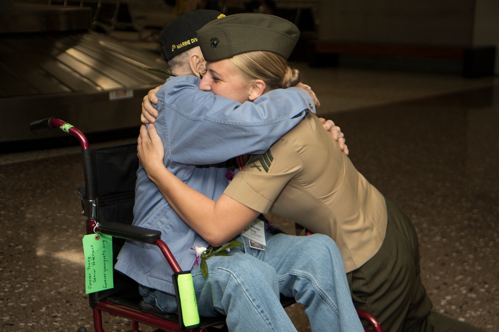 Marines greet WWII vet