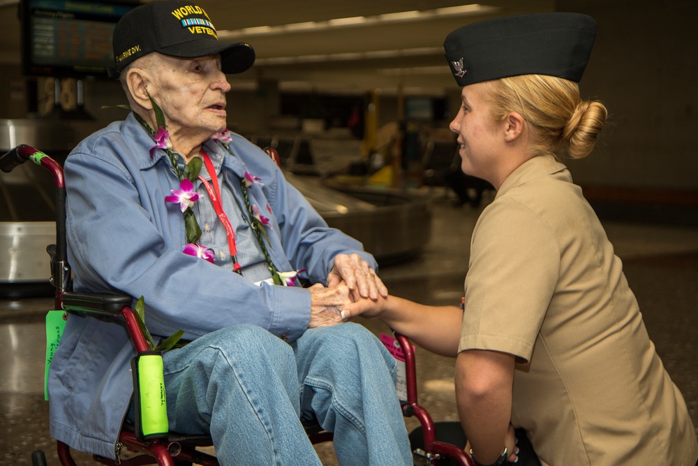 Marines greet WWII vet