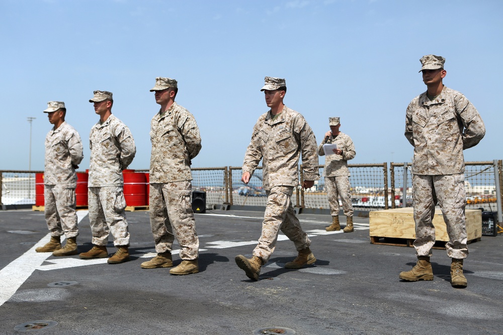 Corporal's Leadership Course graduation aboard the USS Fort McHenry
