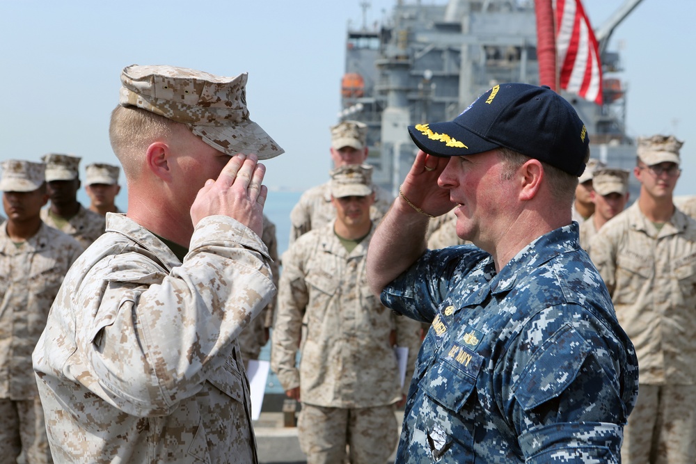 Corporal's Leadership Course graduation aboard the USS Fort McHenry