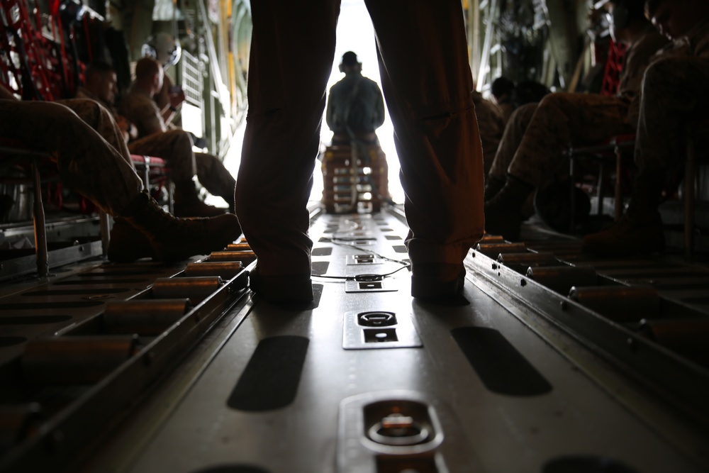 KC-130 performs mid-air refueling over Beaufort