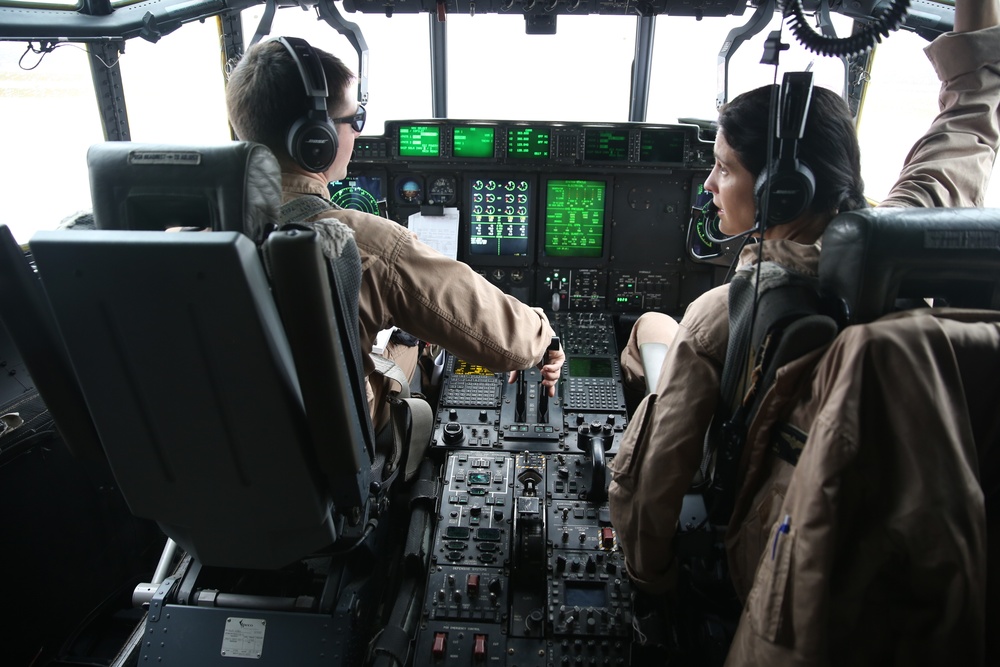 KC-130 performs mid-air refueling over Beaufort