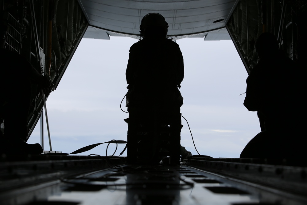 KC-130 performs mid-air refueling over Beaufort