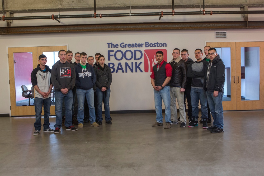 U.S. Marines package food for charity at the Greater Boston Food Bank