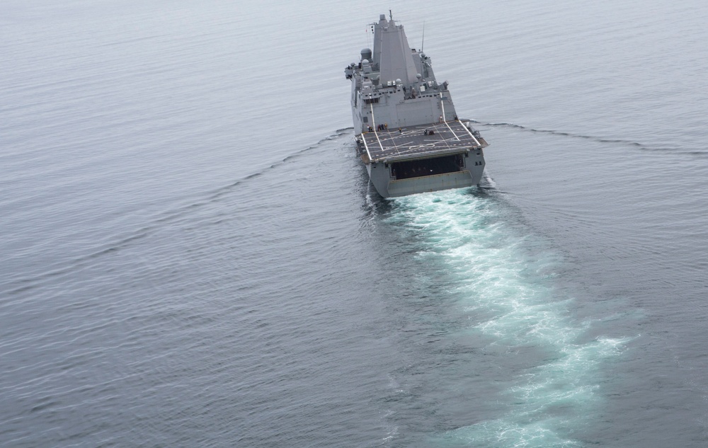 USS Arlington conducts flight operations in the Atlantic Ocean