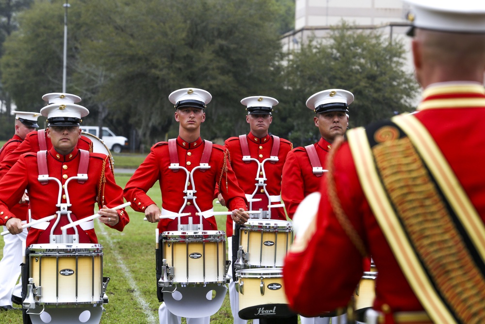 The Marine Corps Battle Color Detachment performs at Marine Corps Air Station Beaufort
