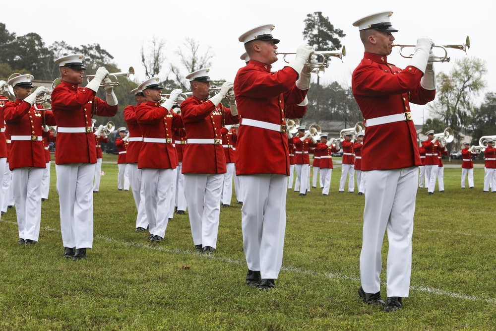 The Marine Corps Battle Color Detachment performs at Marine Corps Air Station Beaufort