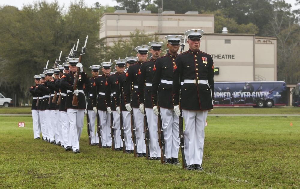 Marine Corps Battle Color Detachment performs at Marine Corps Air Station Beaufort