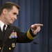 Rear Adm. John Kirby takes questions from the press in the Pentagon press briefing room