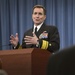 Rear Adm. John Kirby takes questions from the press in the Pentagon press briefing room