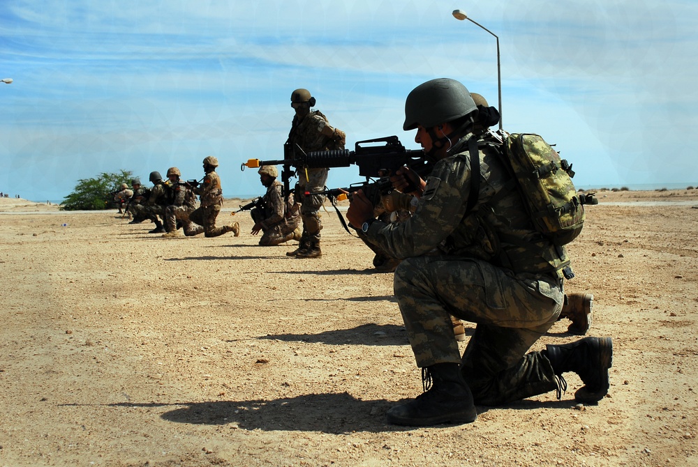 Partner nations conduct amphibious assault at Failaka Island, Kuwait, during Exercise Eagle Resolve 2015