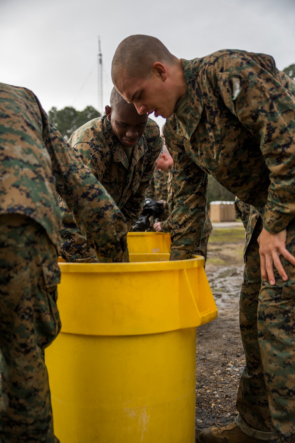 Marine recruits practice chemical warfare defense on Parris Island