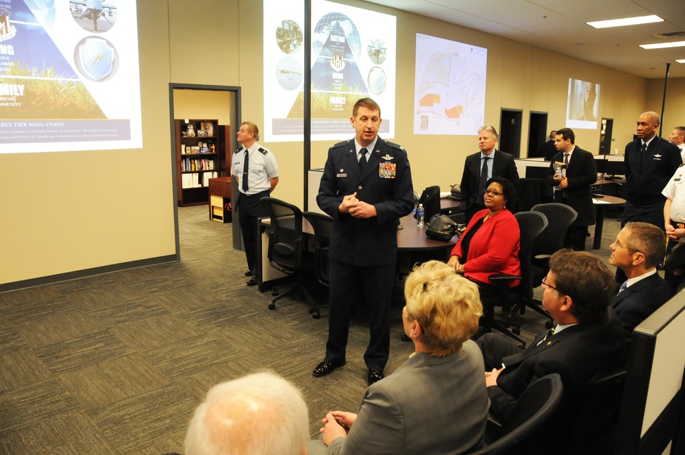 Sen. Peters meets the troops at the 110th Attack Wing