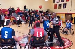Wheelchairs collide at exhibition basketball game held at Smith Gym