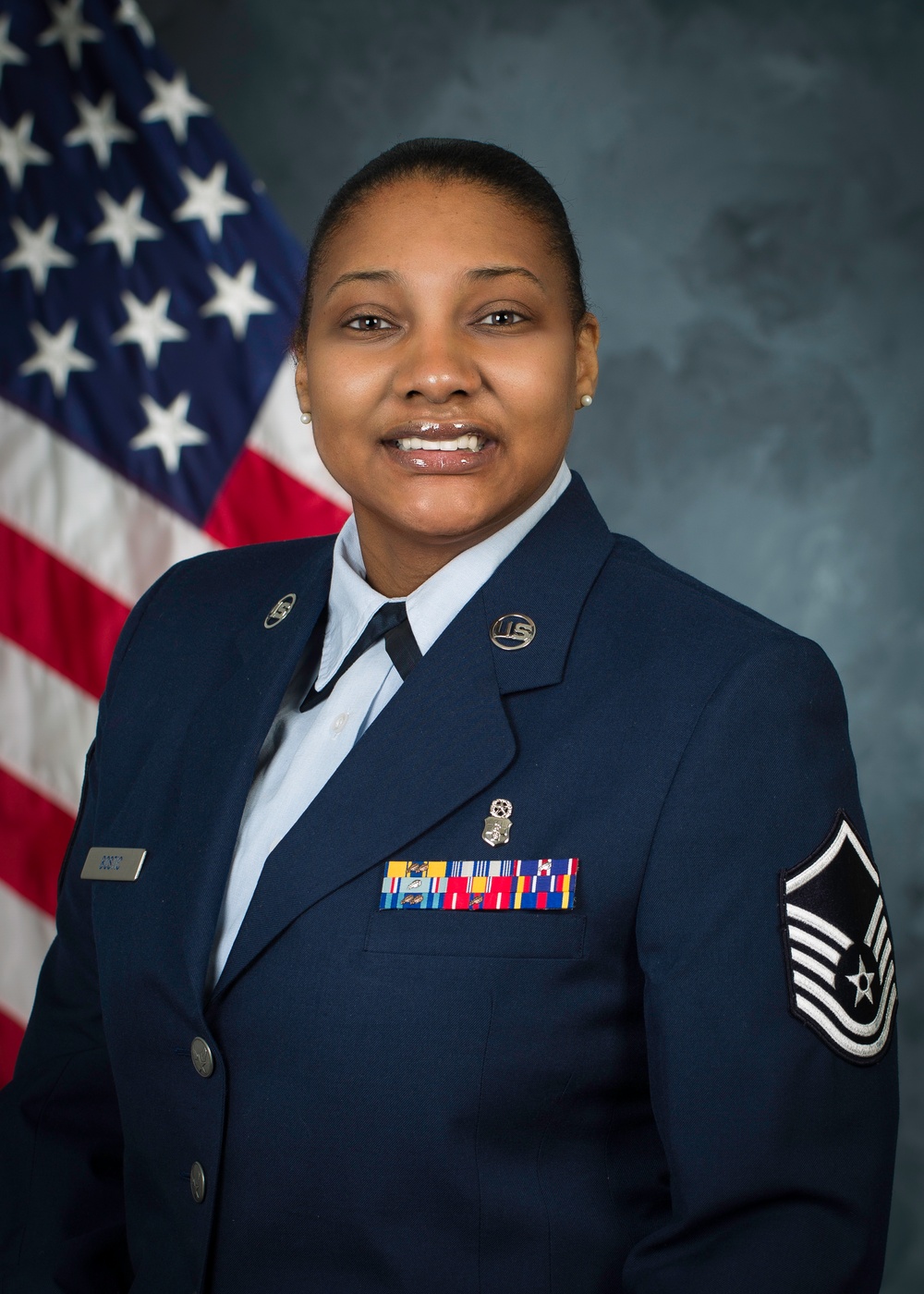 Official portrait, uncovered, of US Air Force Master Sgt. Rachel M. Bostic