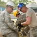 Soldiers build rebar stakes