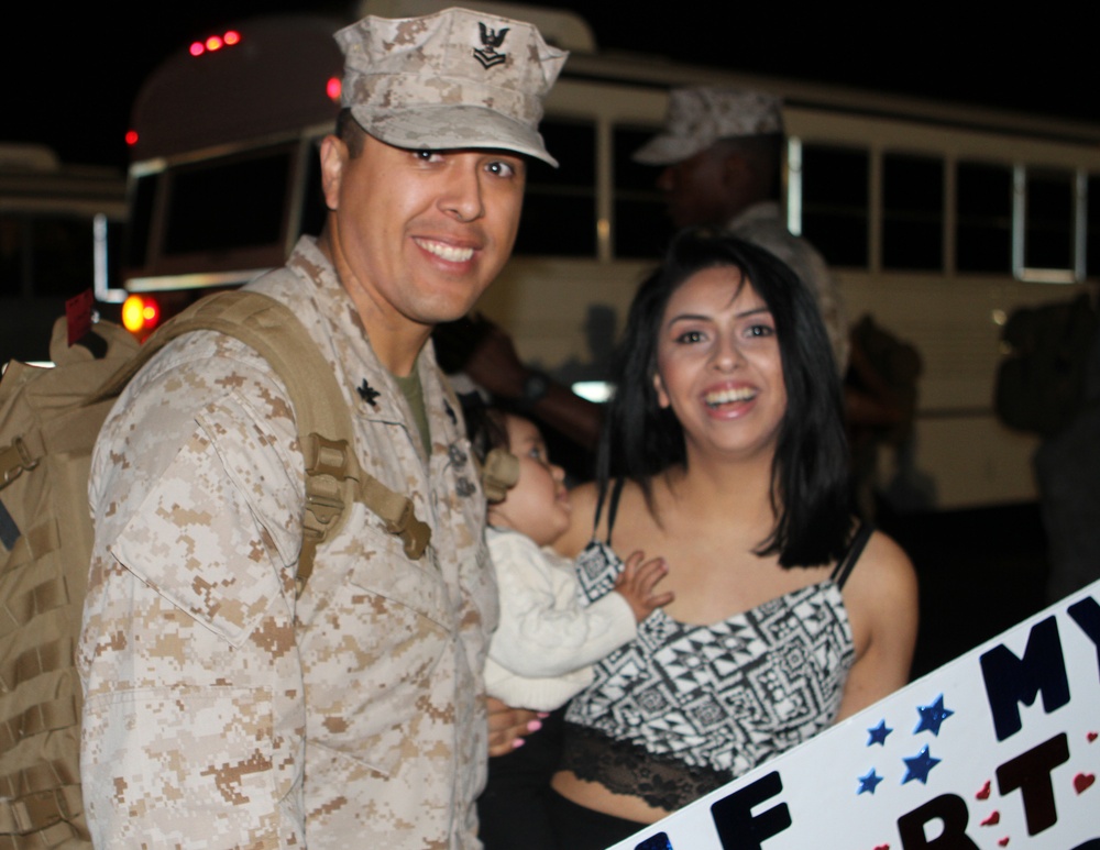 Marines from SPMAGTF-CR-CC Command, Logistics Combat elements return home