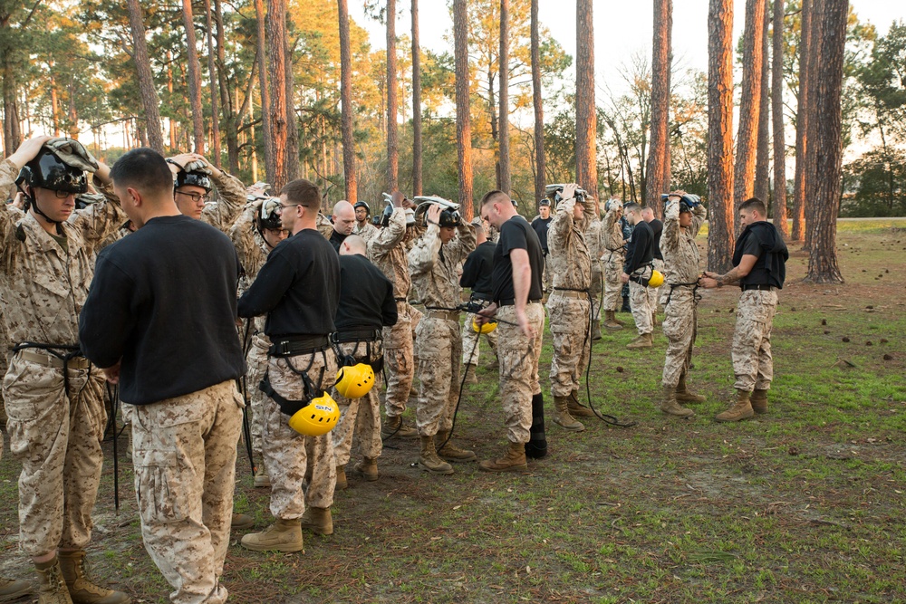 Marine recruits develop rappelling skills on Parris Island