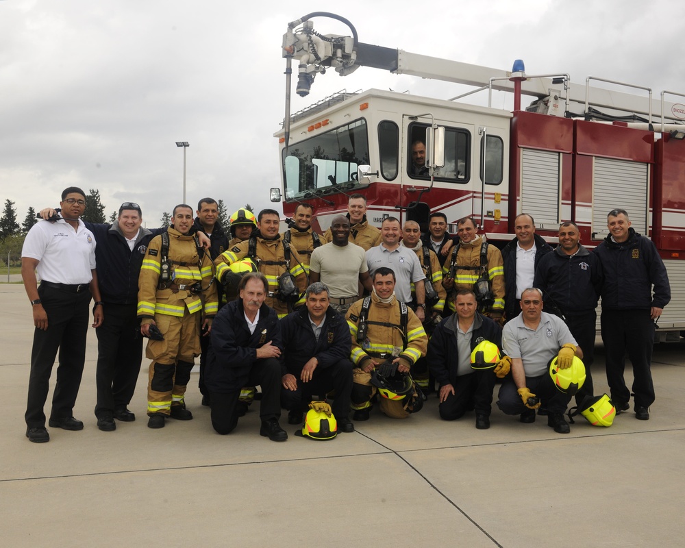 39th ABW leadership visits with 39th CES firefighters