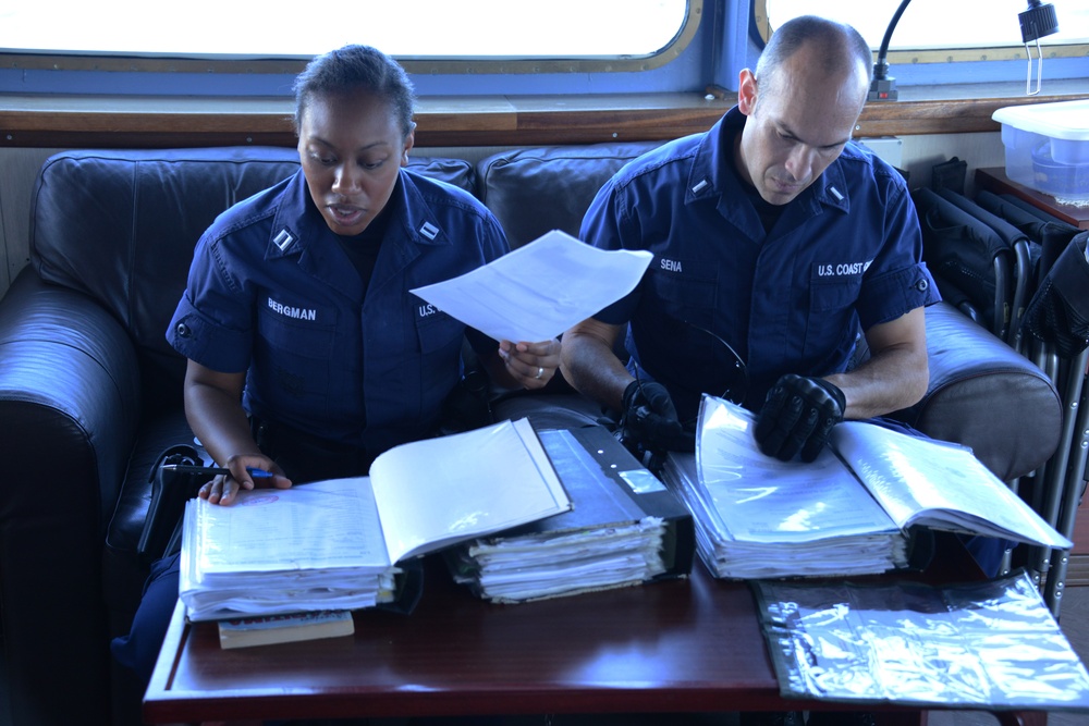 Coast Guard conducts boarding at sea