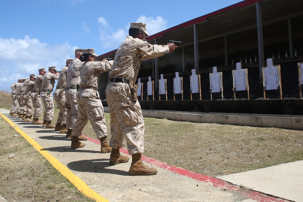 Marine fire pistols at Kaneohe Bay Range Training Facility