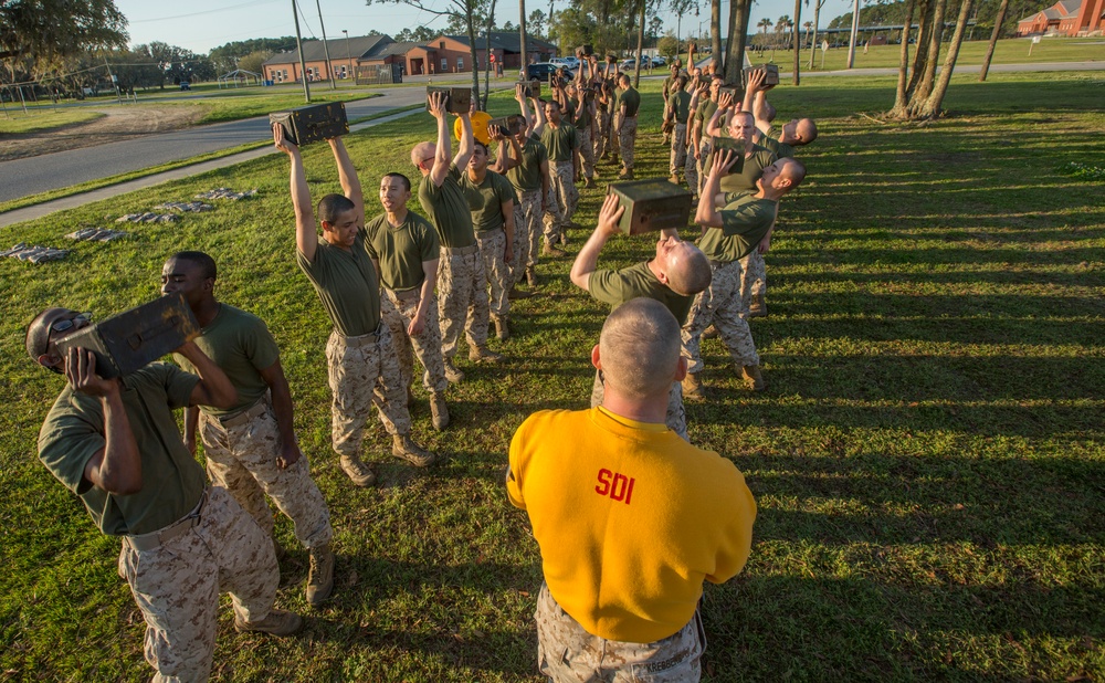 Marine recruits test for combat fitness on Parris Island