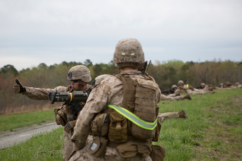 Fox Company, BLT 2/6, conducts an infantry platoon battle course