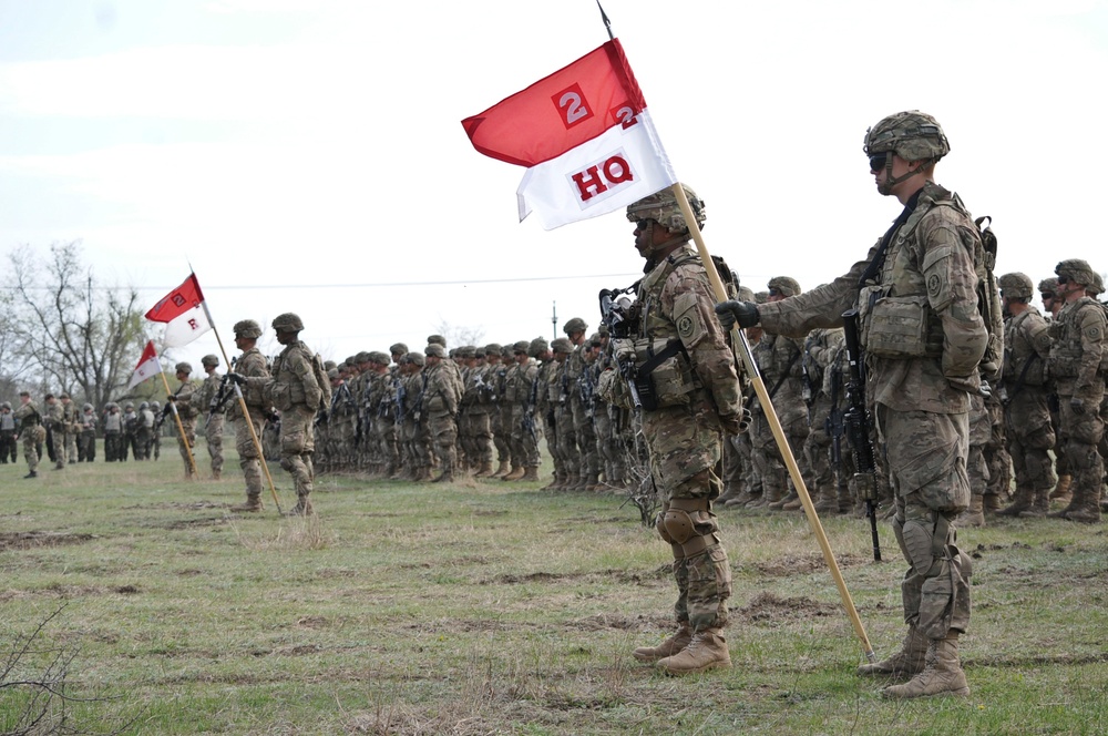 US Troopers, Romanian Land Forces and British soldiers participate in opening ceremonies for Exercise Wind Spring