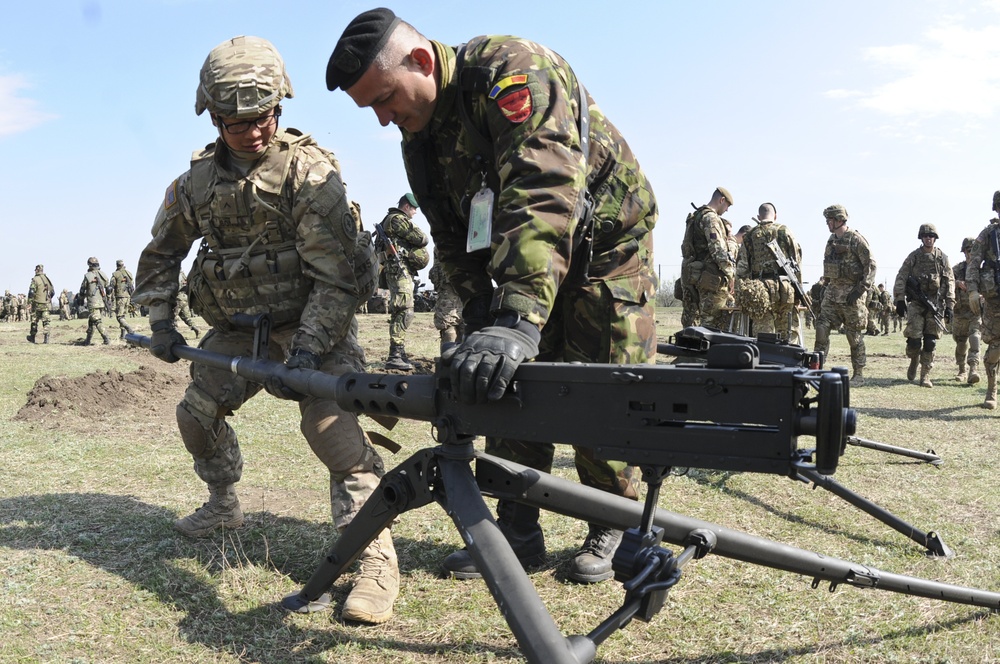 US Troopers, Romanian Land Forces and British soldiers participate in opening ceremonies for Exercise Wind Spring