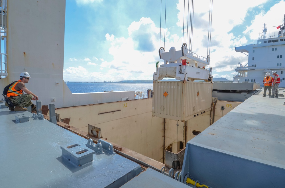 Navy Cargo Handling Batallion One loads munitions