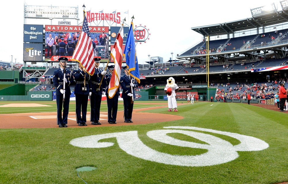 Air Force Reserve Honor Guard presents colors before Washington Nationals game