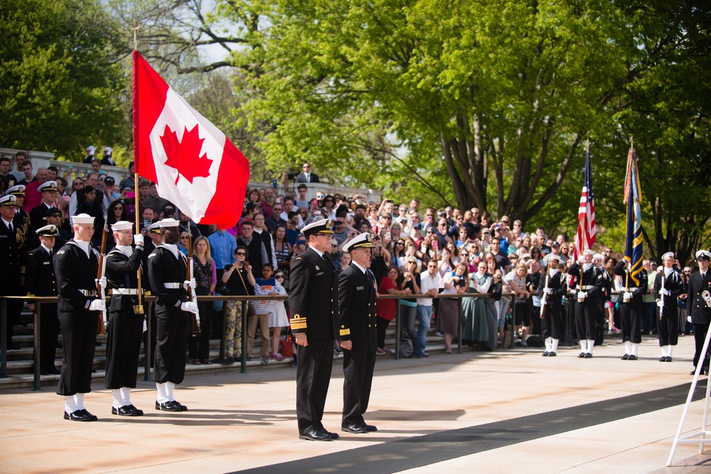 Commander of the Royal Canadian Navy lays a wreath at Tomb of the Unknown Soldier in Arlington National Cemetery