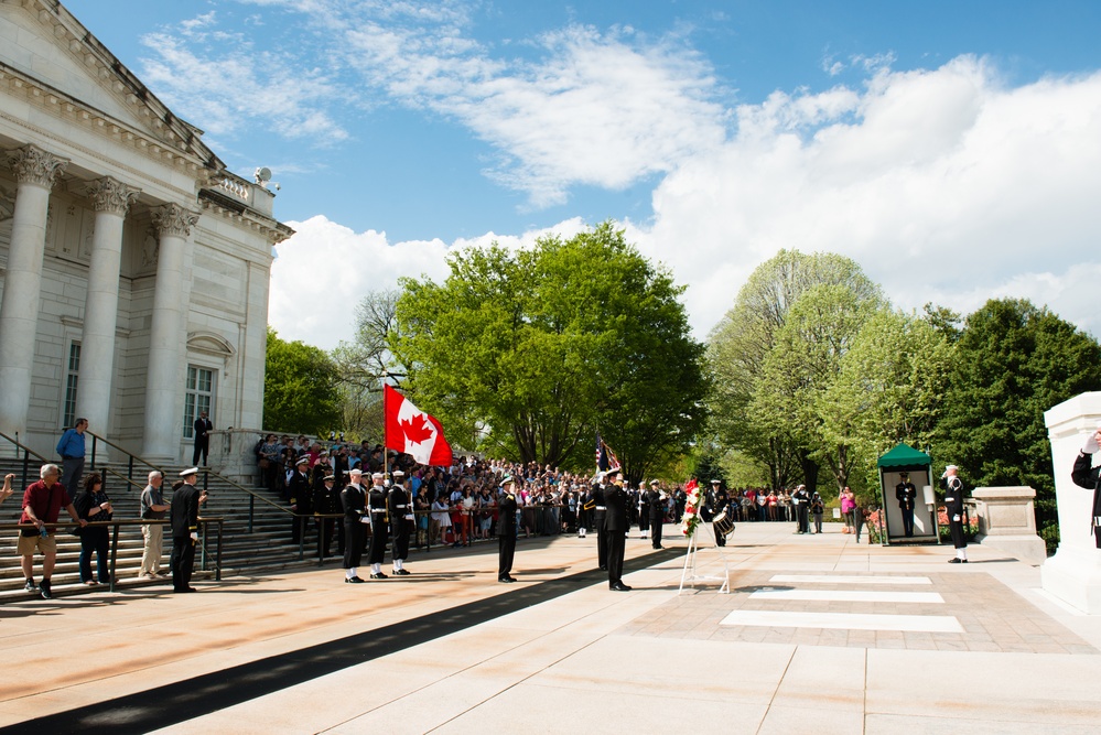 Commander of the Royal Canadian Navy and attendees render honors at Tomb of the Unknown Soldier, Arlington National Cemetery